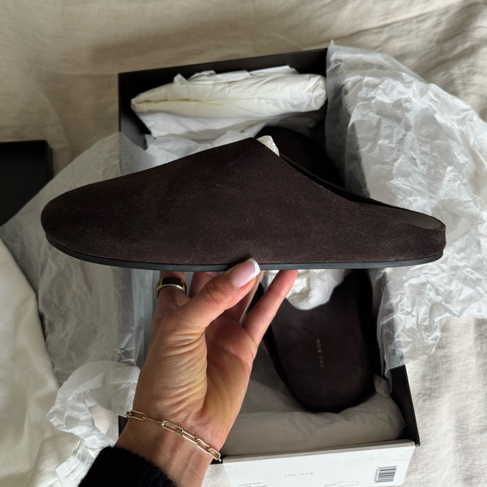 The Row Hudson Slide Dark Brown Suede - Picture 8 of 9